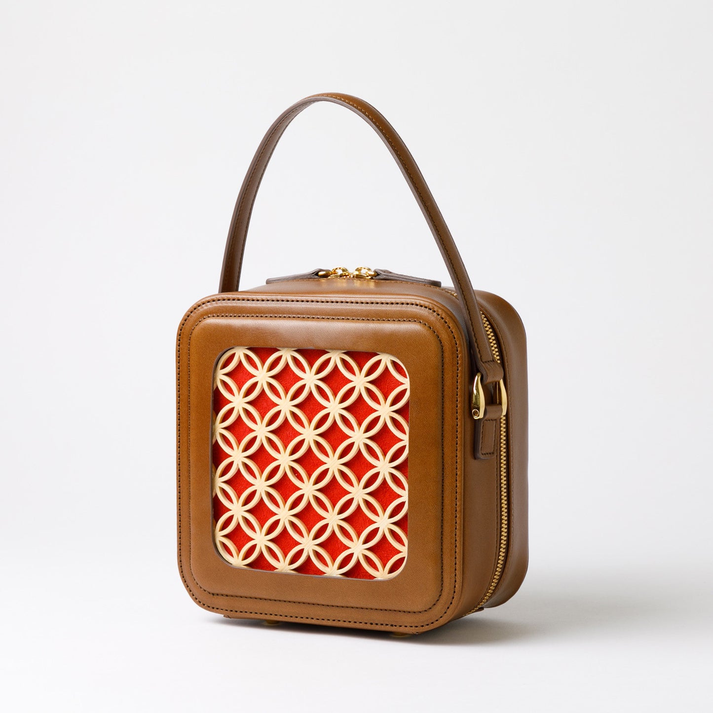 Hanakumiko minibag / camel × Red (With Shoulder strap)