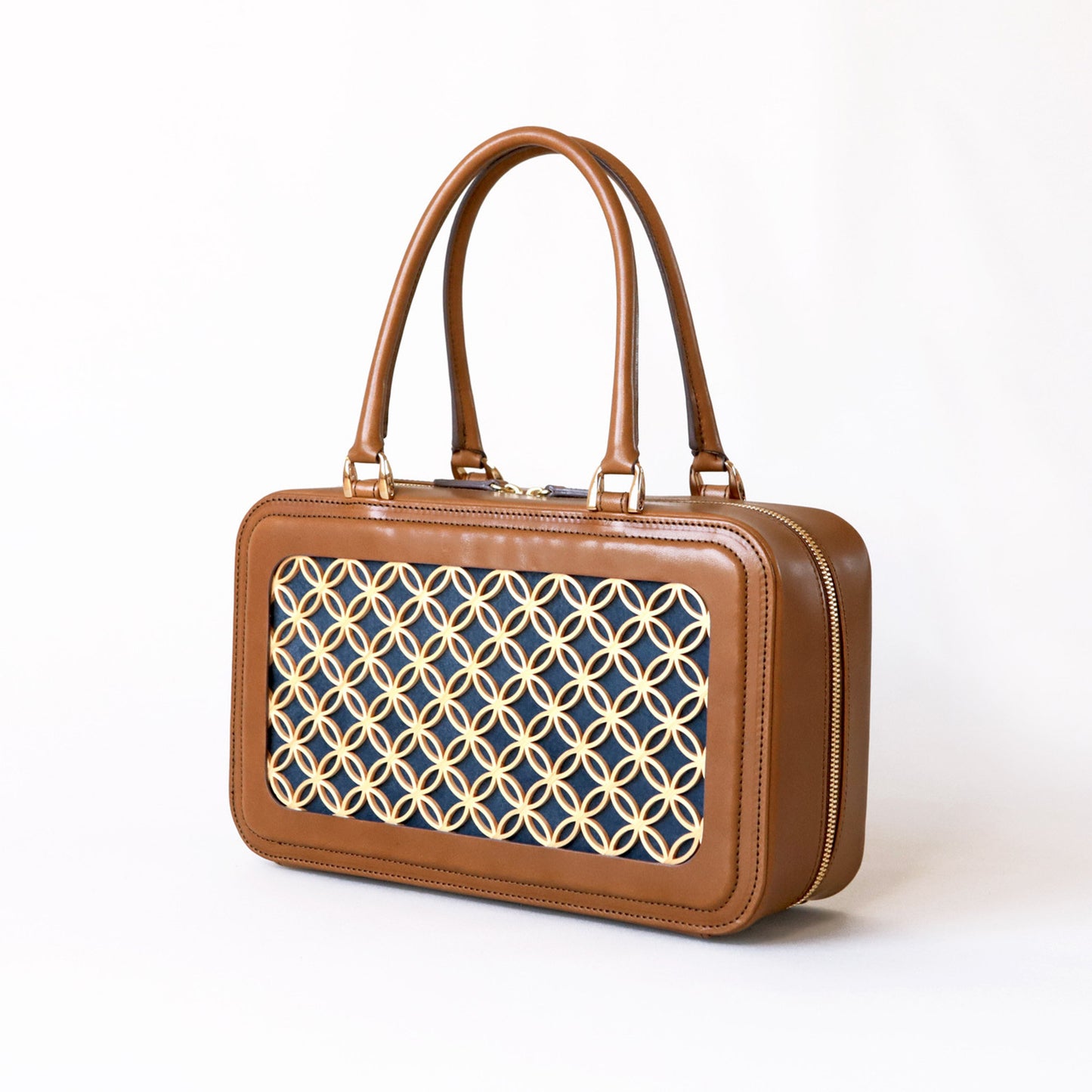 Hanakumiko handbag / Camel × Blue