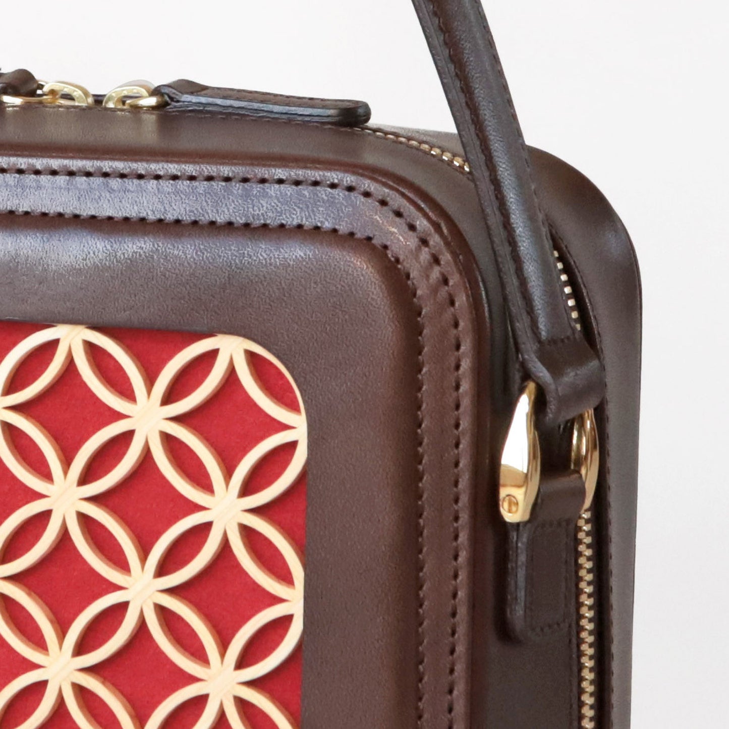 Hanakumiko minibag / Brown × Red (With Shoulder strap)