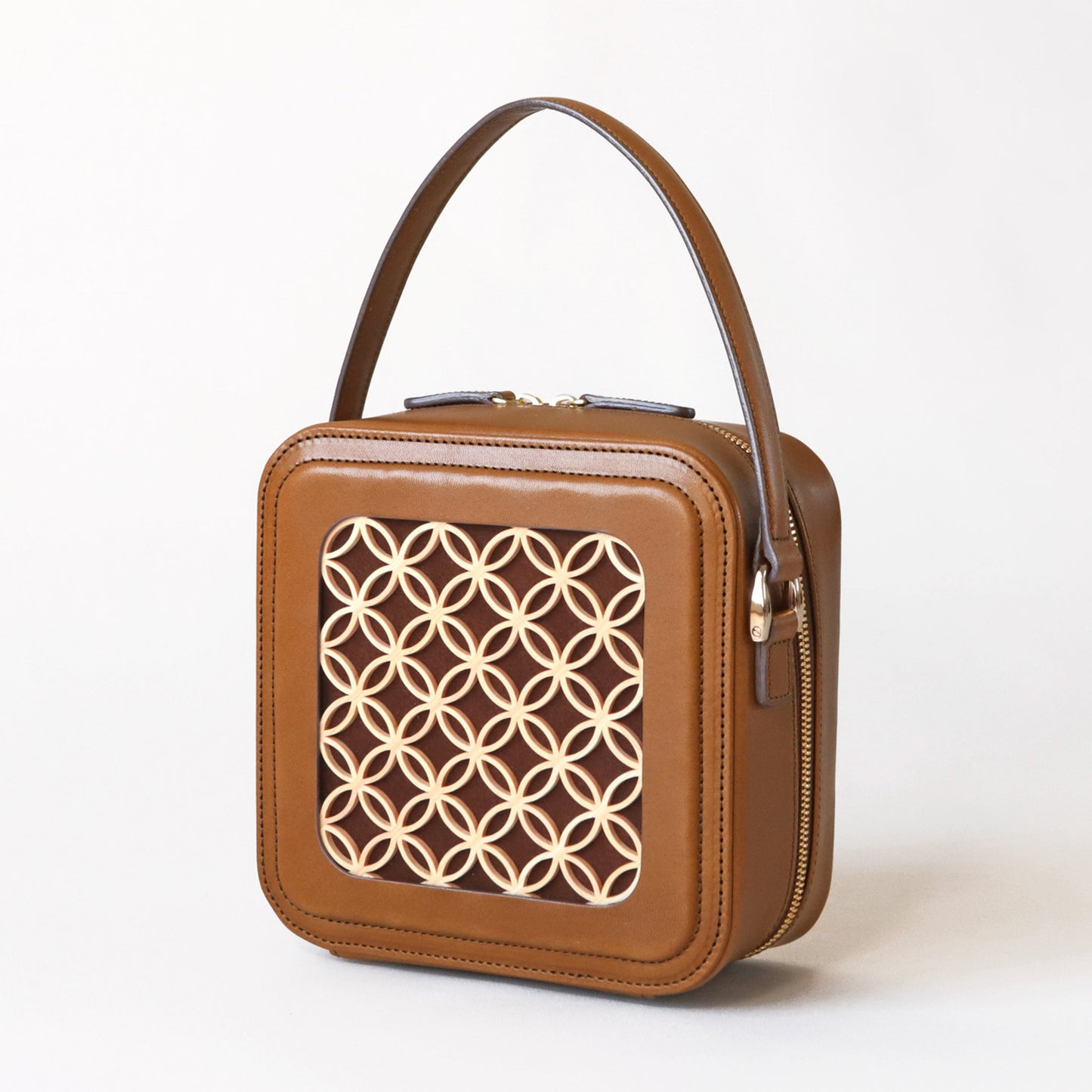 Hanakumiko minibag / Camel × Choco (With Shoulder strap)