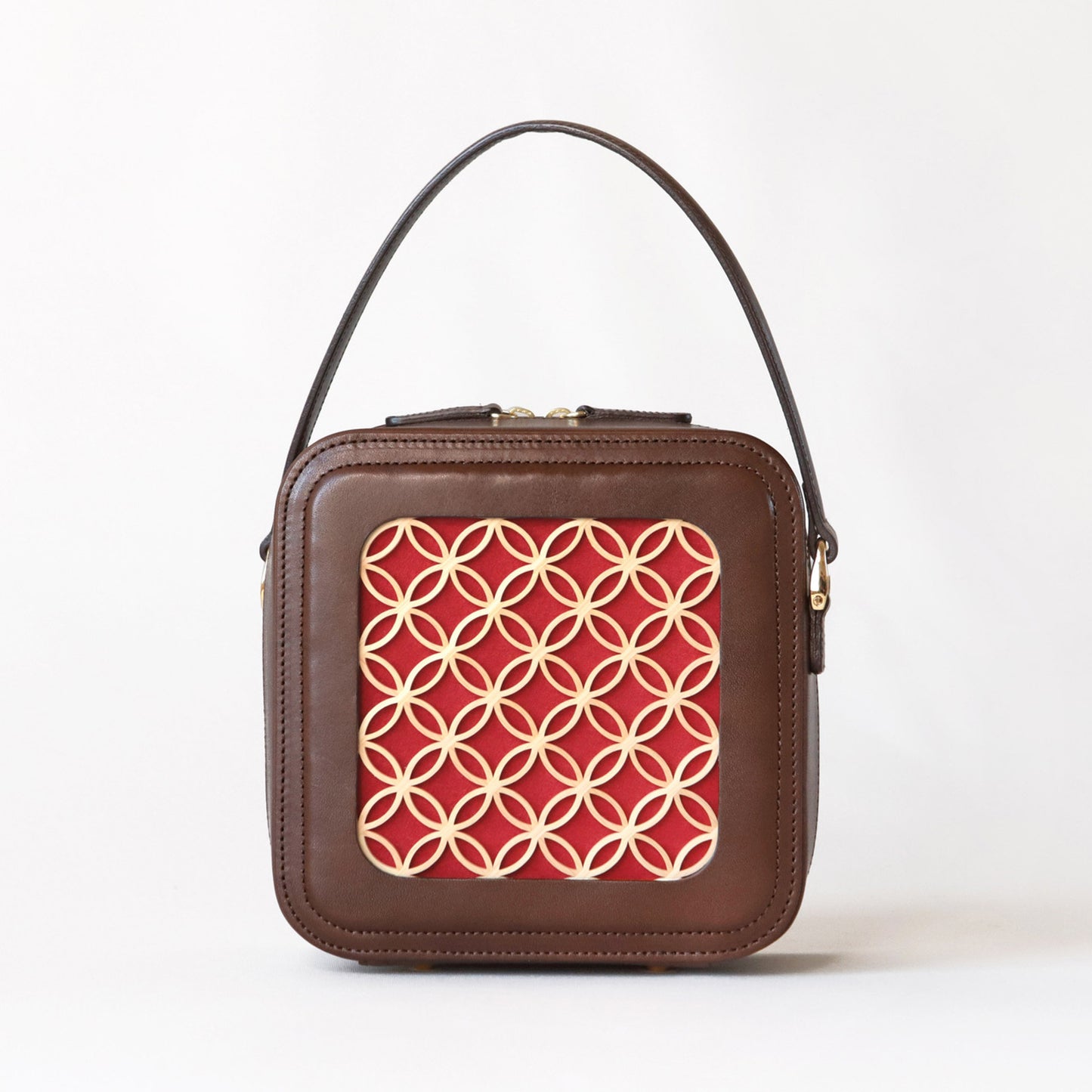 Hanakumiko minibag / Brown × Red (With Shoulder strap)