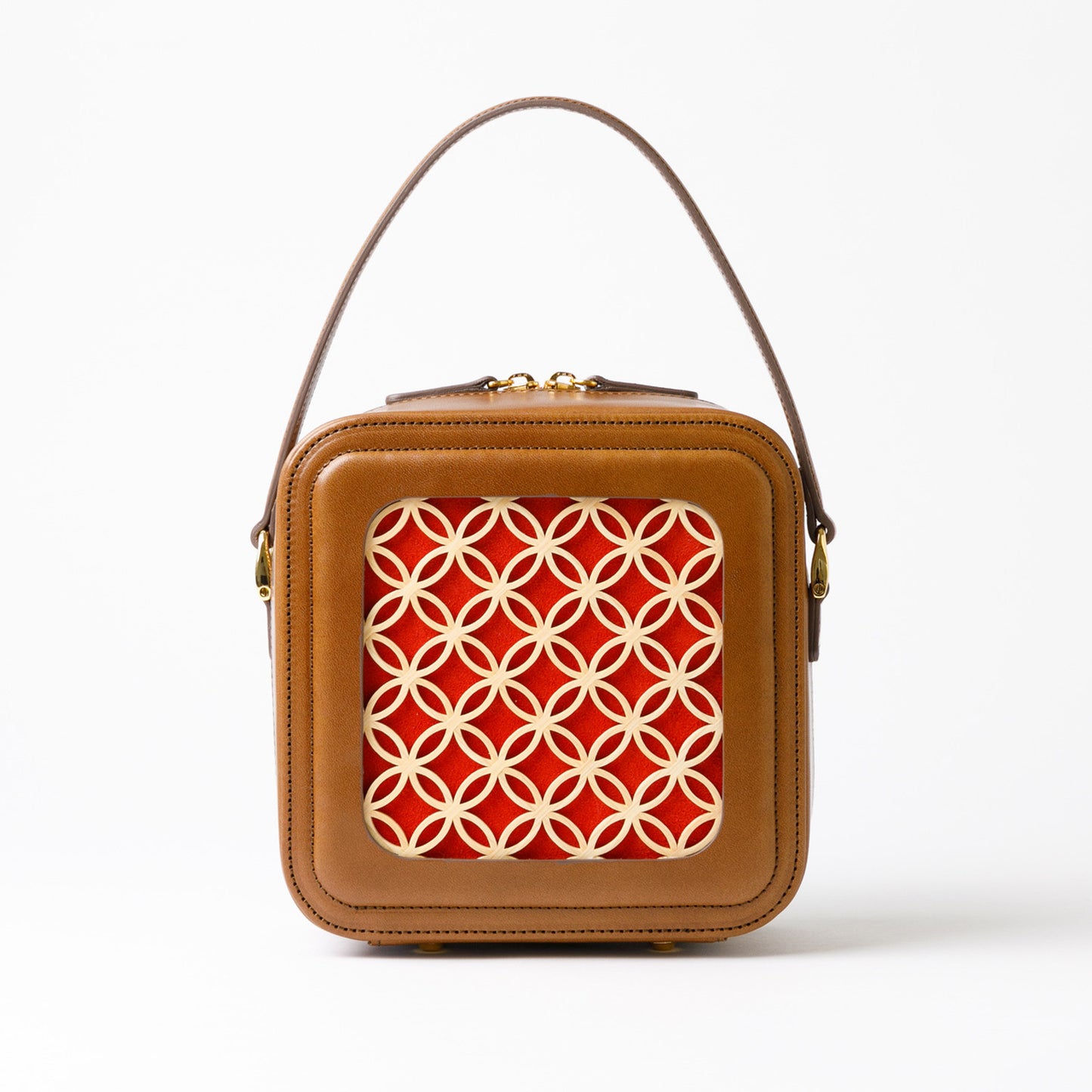 Hanakumiko minibag / camel × Red (With Shoulder strap)