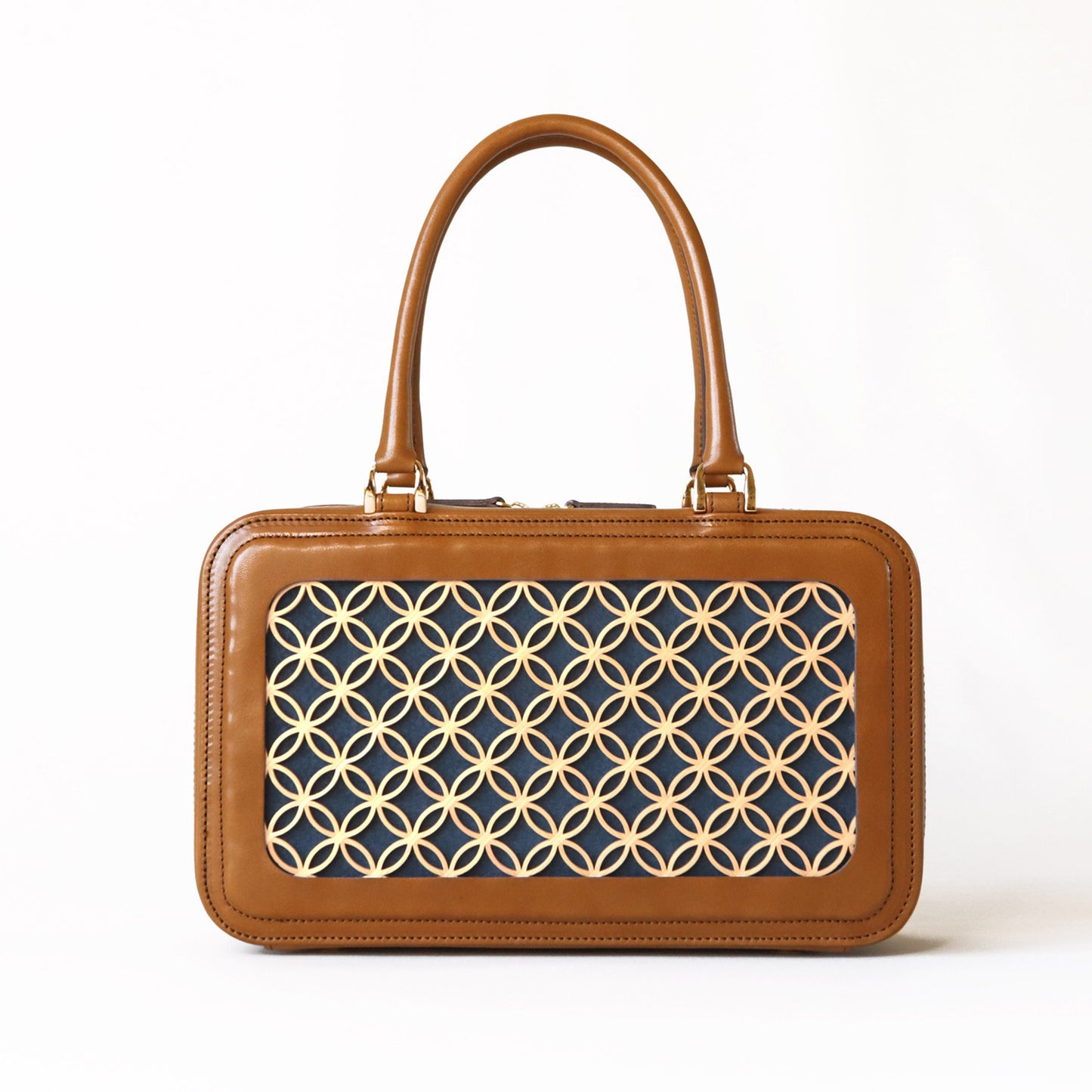Hanakumiko handbag / Camel × Blue