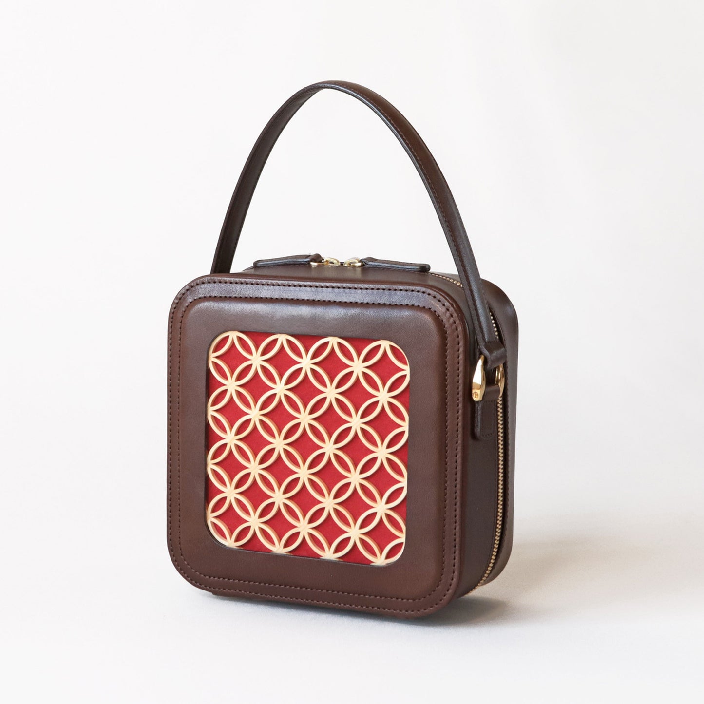 Hanakumiko minibag / Brown × Red (With Shoulder strap)