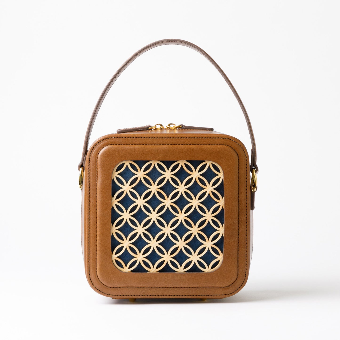 Hanakumiko minibag Camel × Blue(With Shoulder strap)