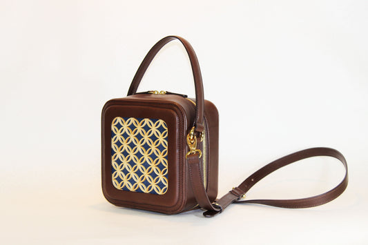 Hanakumiko minibag / Brown × Blue (With Shoulder strap)