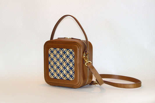 Hanakumiko minibag Camel × Blue(With Shoulder strap)