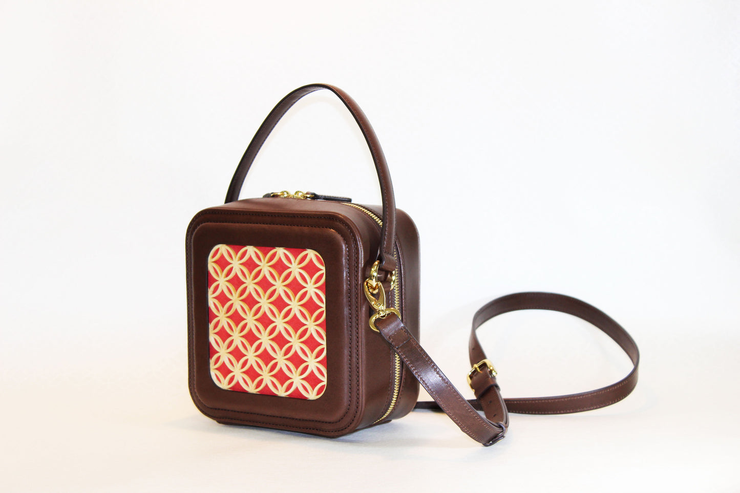 Hanakumiko minibag / Brown × Red (With Shoulder strap）