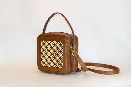 Hanakumiko minibag / Camel × Choco (With Shoulder strap)